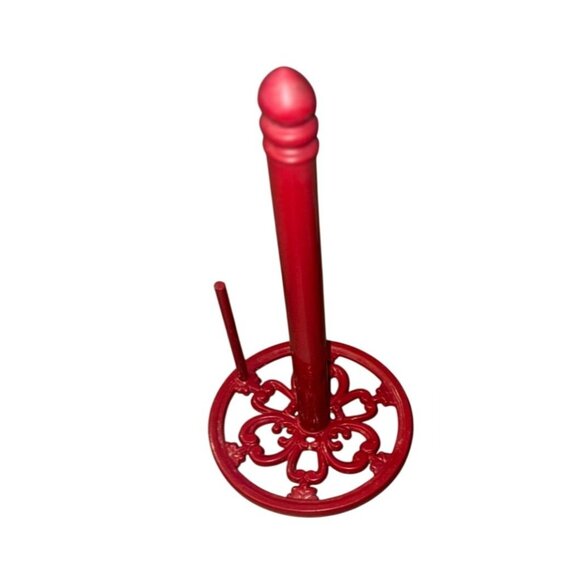 Red Cast Iron Paper Towel Holder Decorative Scroll Design Freestanding Kitchen C - Picture 1 of 6